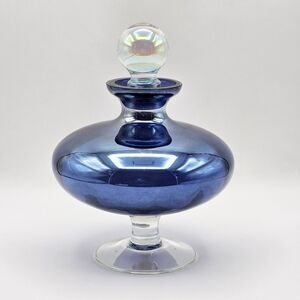 Amethyst Violet Iridescent Perfume Decanter Bottle with Box Art Glass Vintage